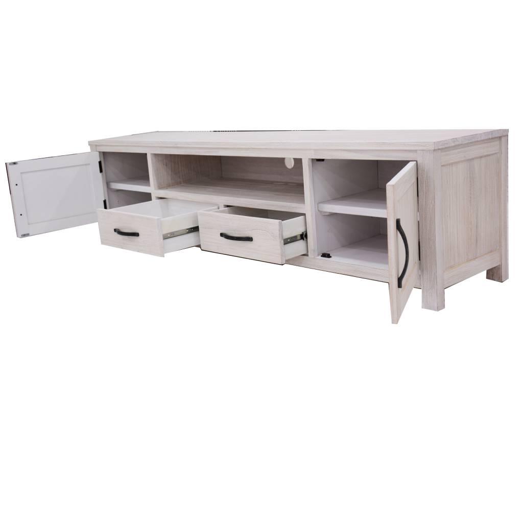 MANLY SOLID MOUNTAIN ASH TV/ENTERTAINMENT UNIT 2 DOORS 2 DRAWERS BRUSHED WHITEWASH COLOUR 216CM - MyChocolateWood