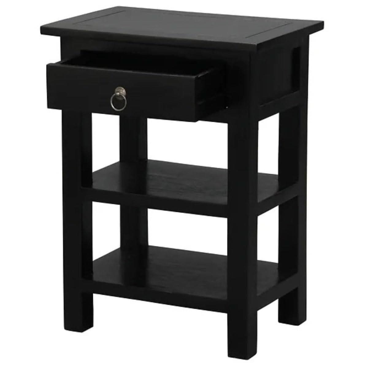 MARGARITA SOLID MAHOGNY 1 DRAWER LAMP TABLE - BLACK - MyChocolateWood