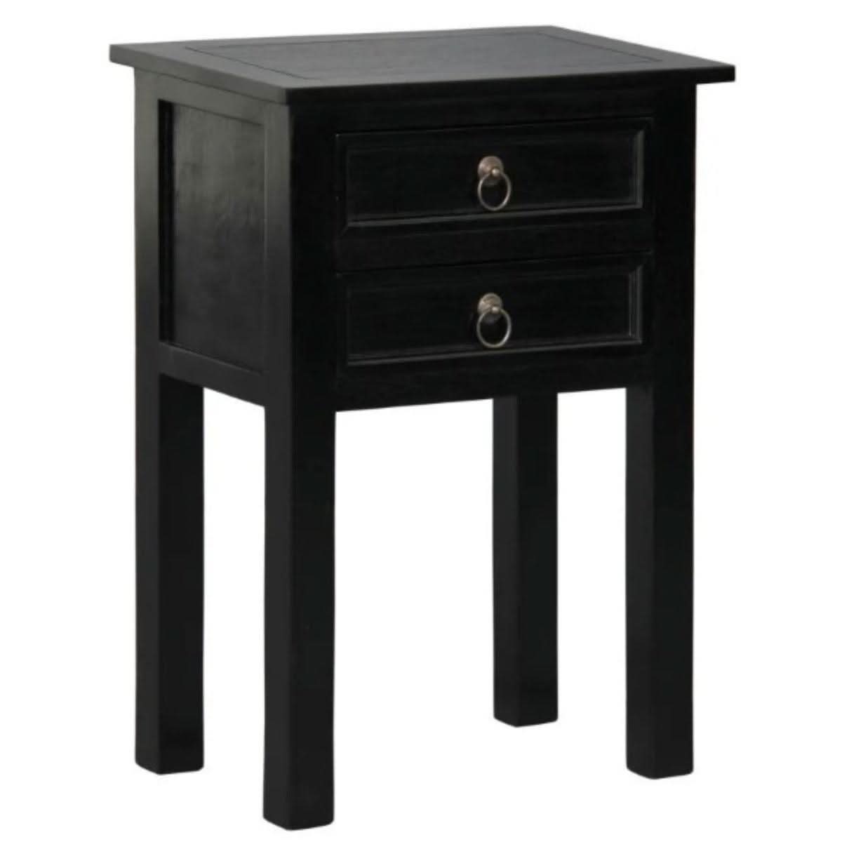 MARGARITA SOLID MAHOGNY 2 DRAWER LAMP TABLE - BLACK - MyChocolateWood