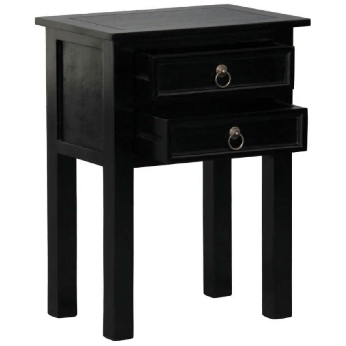 MARGARITA SOLID MAHOGNY 2 DRAWER LAMP TABLE - BLACK - MyChocolateWood