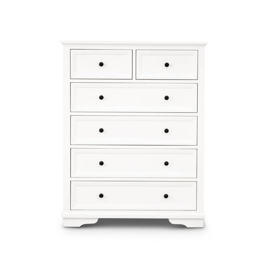 MARIANA 6 DRAWER ACACIA WOOD TALLBOY WHITE - MyChocolateWood