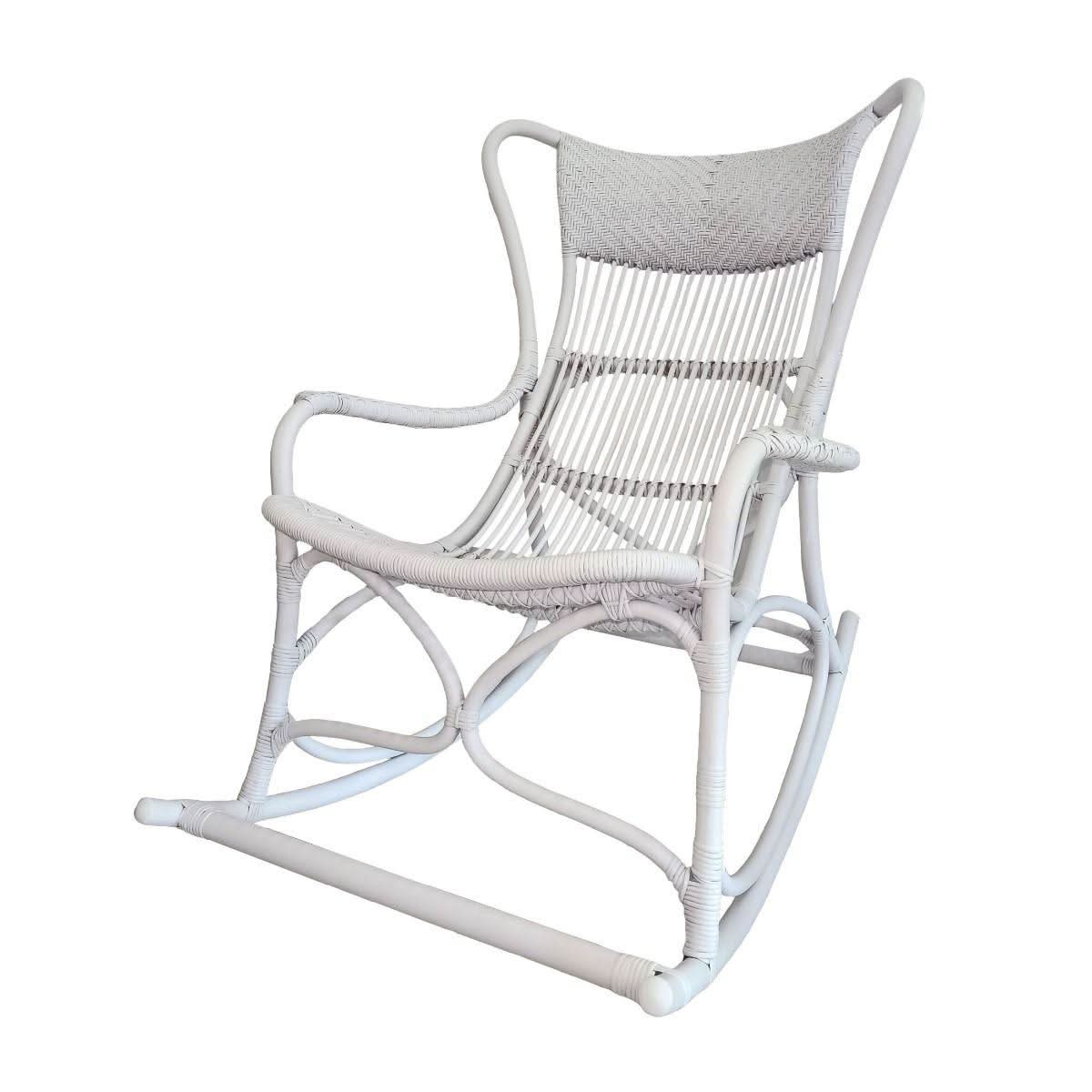 MARIO HAMPTONS RATTAN ROCKING CHAIR IN SOLID WHITE - MyChocolateWood