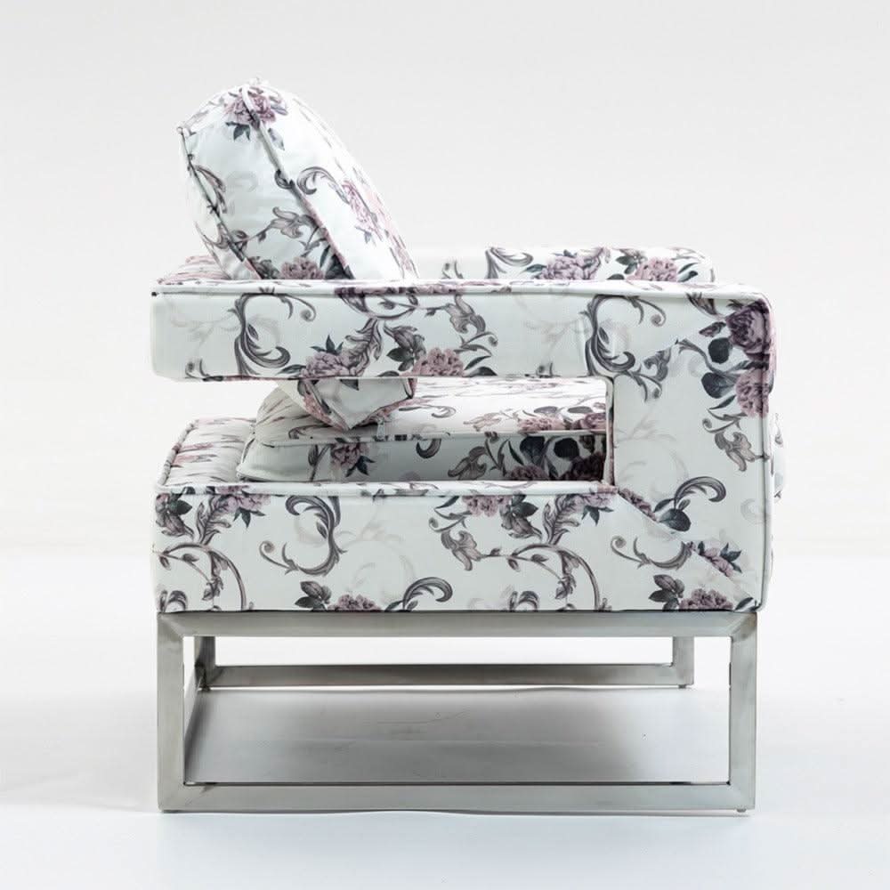 MARIS FLORAL ARMCHAIR WITH CHROMED METAL LEGS - MyChocolateWood