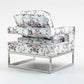 MARIS FLORAL ARMCHAIR WITH CHROMED METAL LEGS - MyChocolateWood