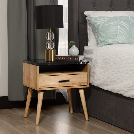 MARNI 1-DRAWER 1-NICHE BEDSIDE TABLE WOTAN OAK