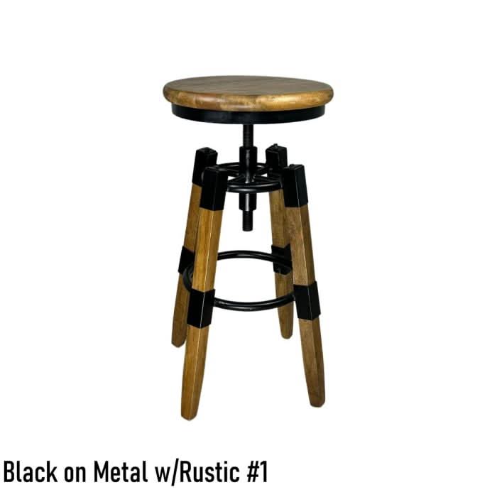 MARON STOOL BLACK PAINTED METAL/RUSTIC BROWN WASHED MANGO WOOD - MyChocolateWood