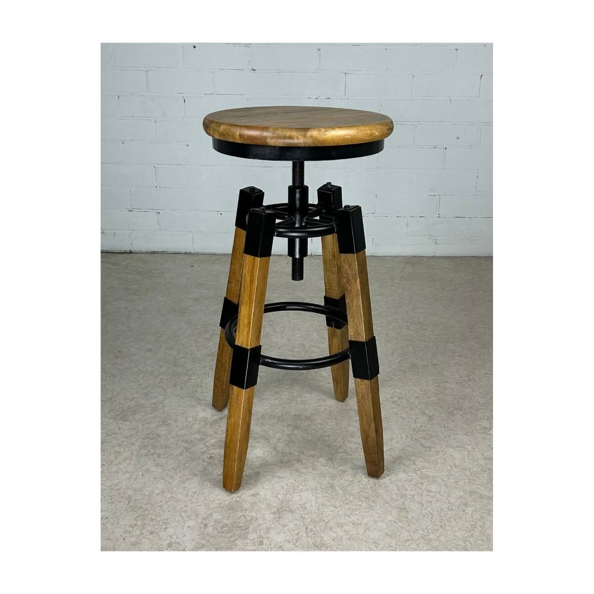 MARON STOOL BLACK PAINTED METAL/RUSTIC BROWN WASHED MANGO WOOD - MyChocolateWood