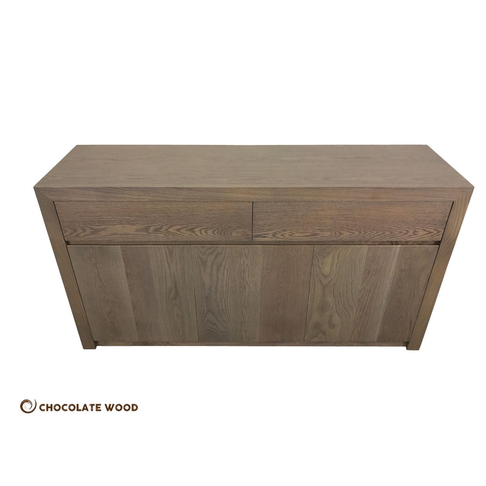 MARRON SOLID EUROPEAN OAK BUFFET/SIDEBOARD 3 DOORS 2 DRAWERS IN GREYWASH - MyChocolateWood
