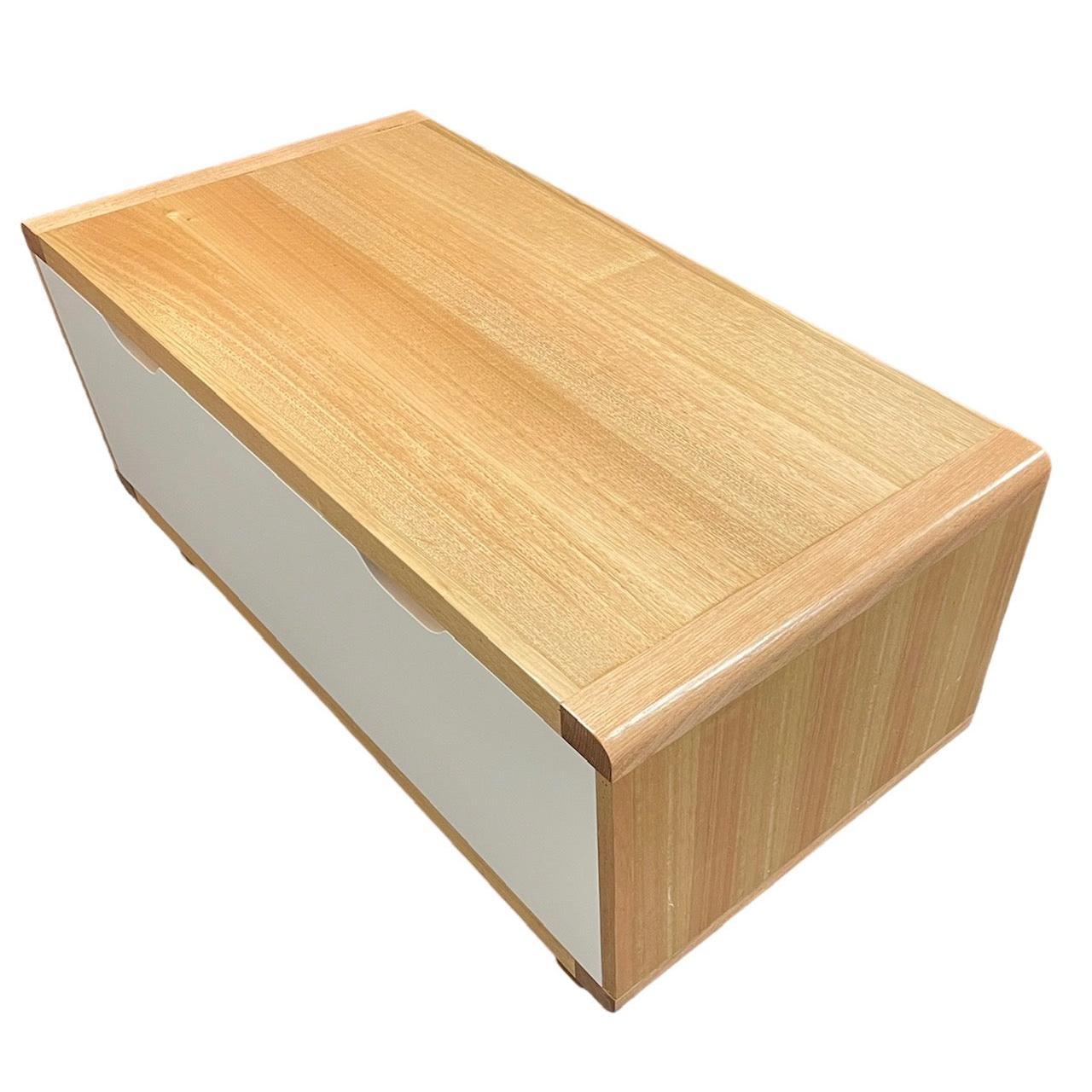 MAXWELL 2-DRAWER TASSIE OAK COFFEE TABLE IN CLEAR LACQUER MADE TO ORDER - MyChocolateWood