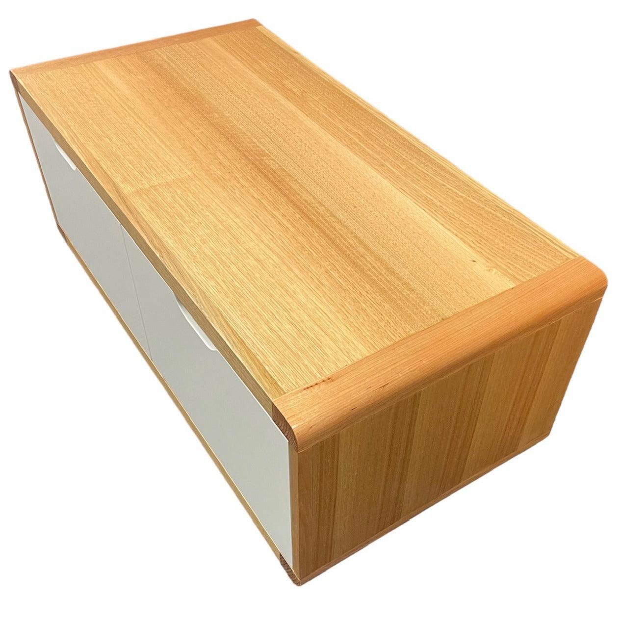 MAXWELL 2-DRAWER TASSIE OAK COFFEE TABLE IN CLEAR LACQUER MADE TO ORDER - MyChocolateWood