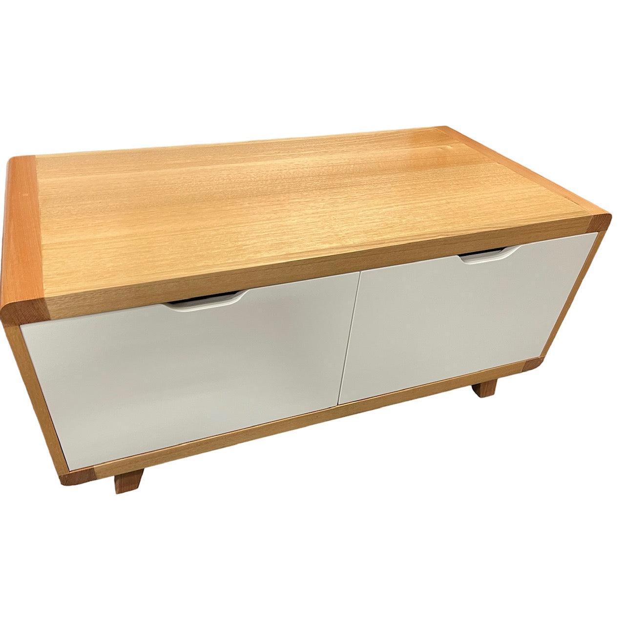 MAXWELL 2-DRAWER TASSIE OAK COFFEE TABLE IN CLEAR LACQUER MADE TO ORDER - MyChocolateWood