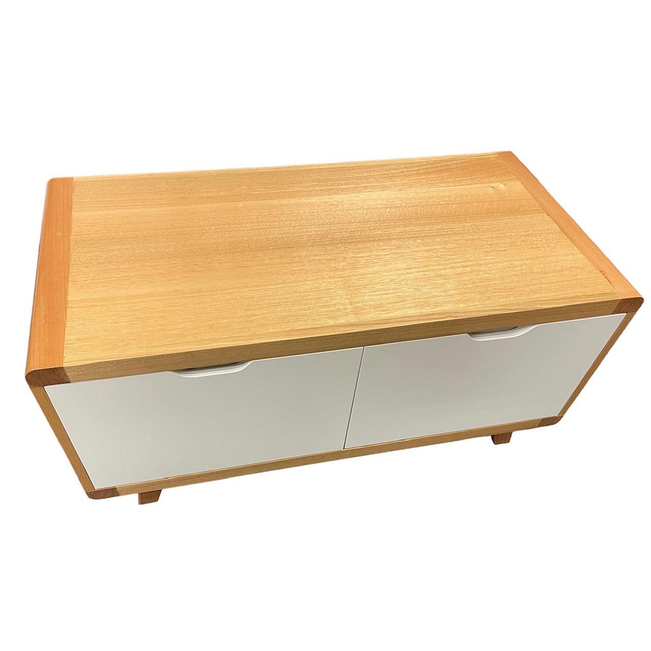 MAXWELL 2-DRAWER TASSIE OAK COFFEE TABLE IN CLEAR LACQUER MADE TO ORDER - MyChocolateWood