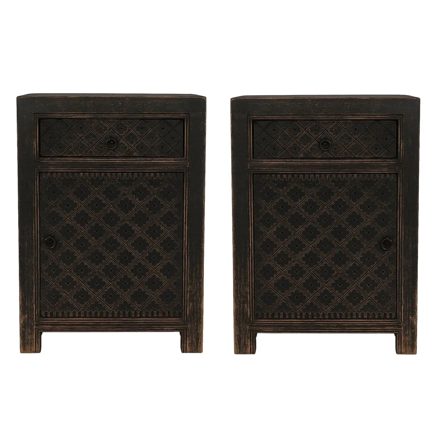 MAYLEEN PAIR OF RECLAIMED TIMBER BEDSIDE TABLES 1 DRAWER 1 DOOR BLACK - MyChocolateWood