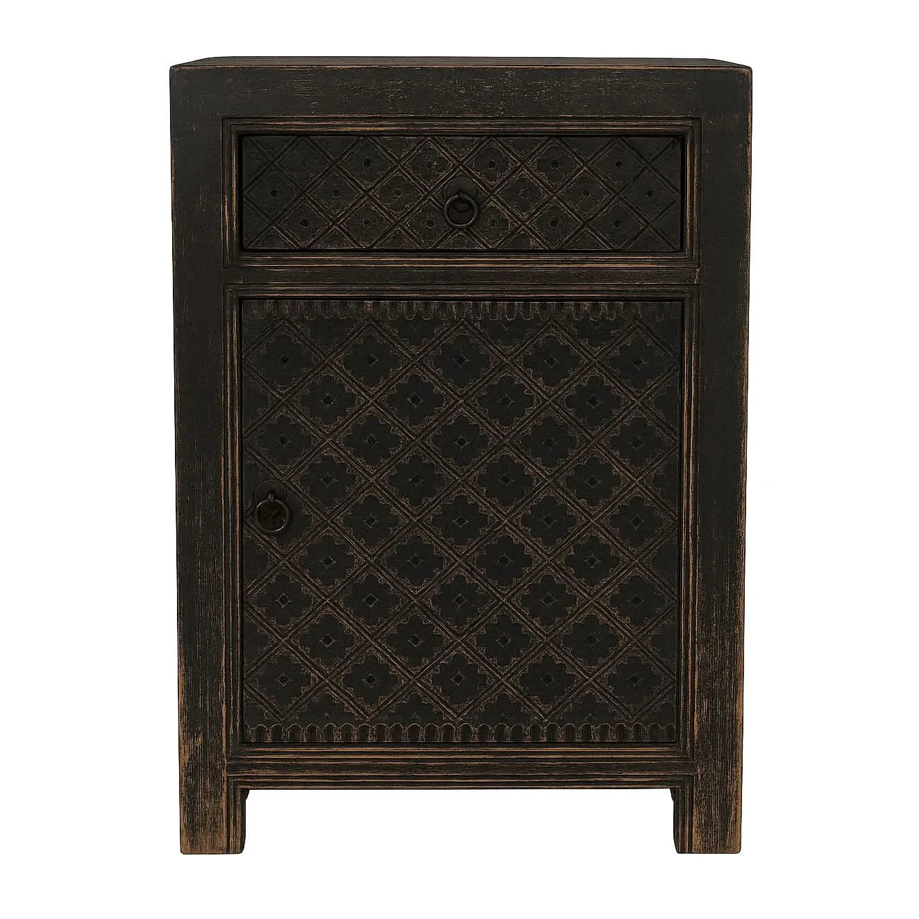 MAYLEEN PAIR OF RECLAIMED TIMBER BEDSIDE TABLES 1 DRAWER 1 DOOR BLACK - MyChocolateWood