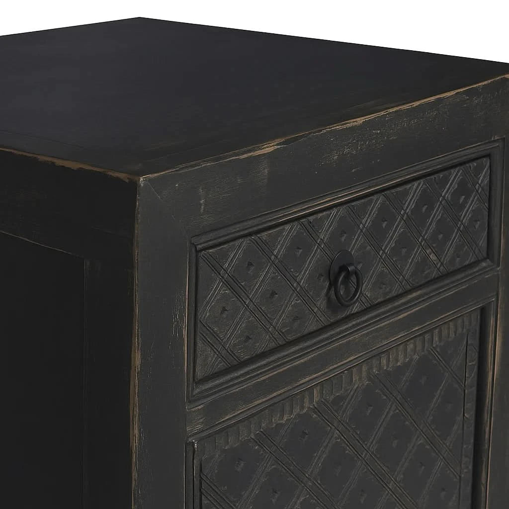 MAYLEEN PAIR OF RECLAIMED TIMBER BEDSIDE TABLES 1 DRAWER 1 DOOR BLACK - MyChocolateWood