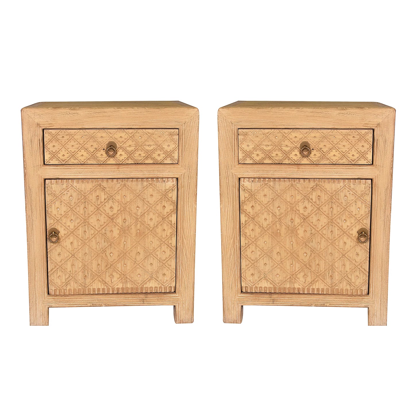 MAYLEEN PAIR OF RECLAIMED TIMBER BEDSIDE TABLES 1 DRAWER 1 DOOR NATURAL