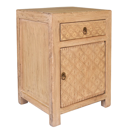 MAYLEEN PAIR OF RECLAIMED TIMBER BEDSIDE TABLES 1 DRAWER 1 DOOR NATURAL