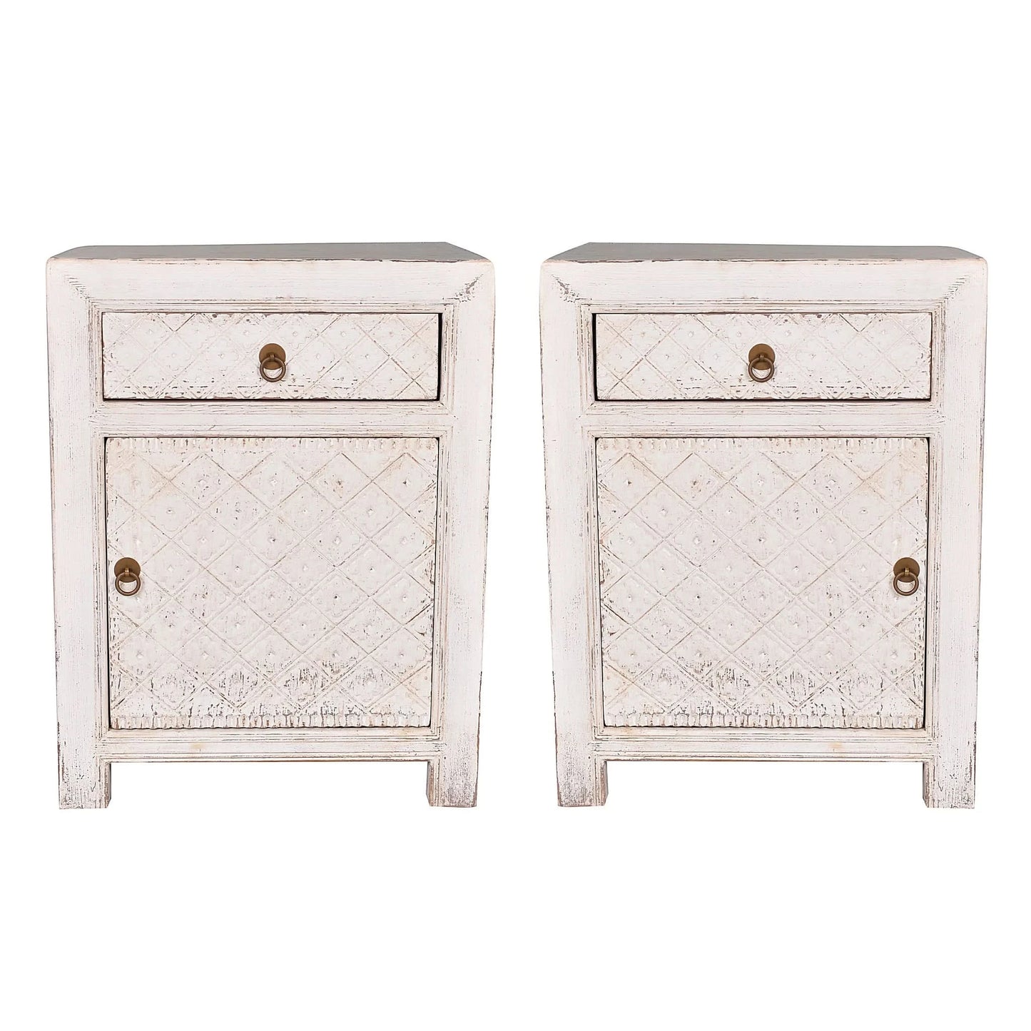 MAYLEEN PAIR OF RECLAIMED TIMBER BEDSIDE TABLES 1 DRAWER 1 DOOR WHITE - MyChocolateWood