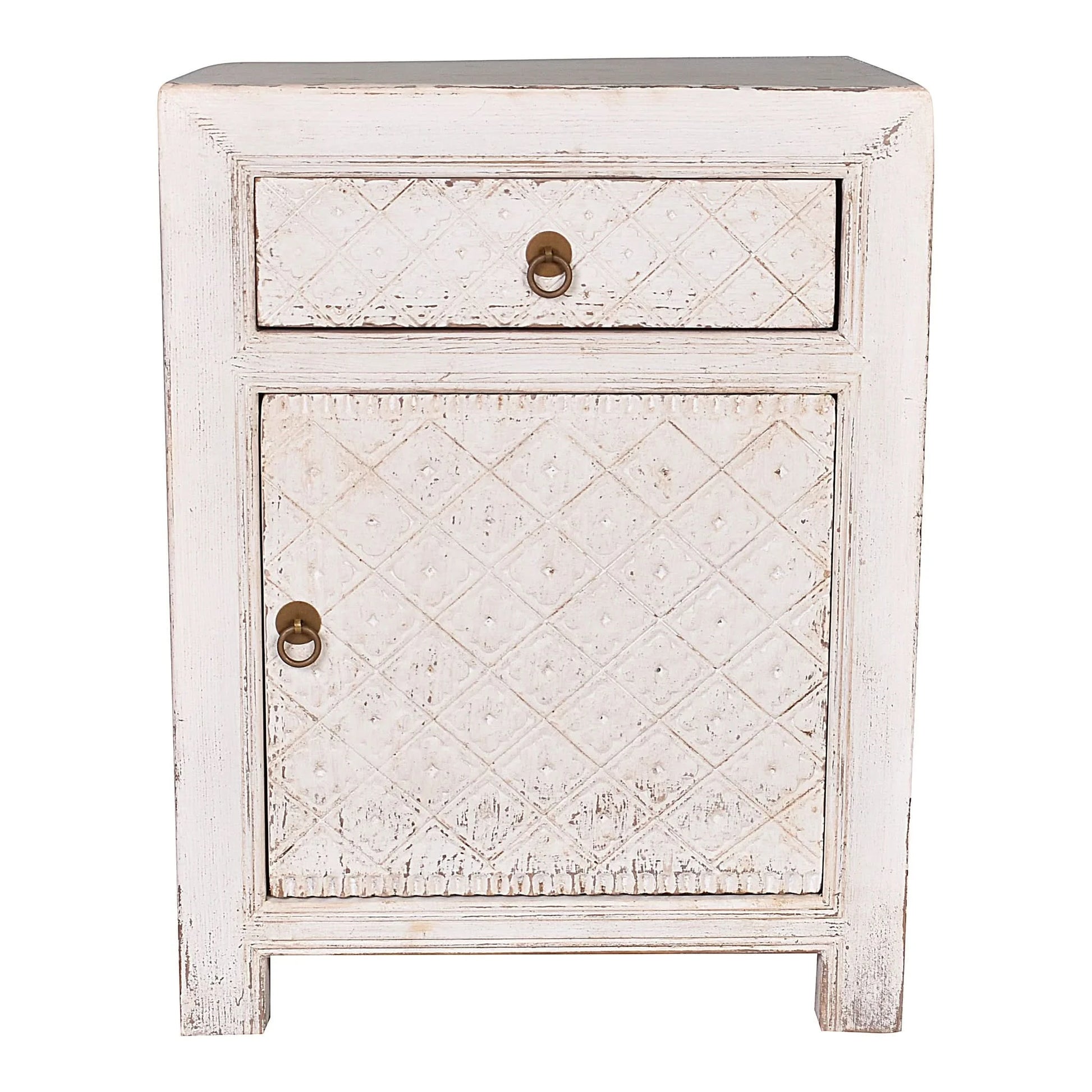 MAYLEEN PAIR OF RECLAIMED TIMBER BEDSIDE TABLES 1 DRAWER 1 DOOR WHITE - MyChocolateWood