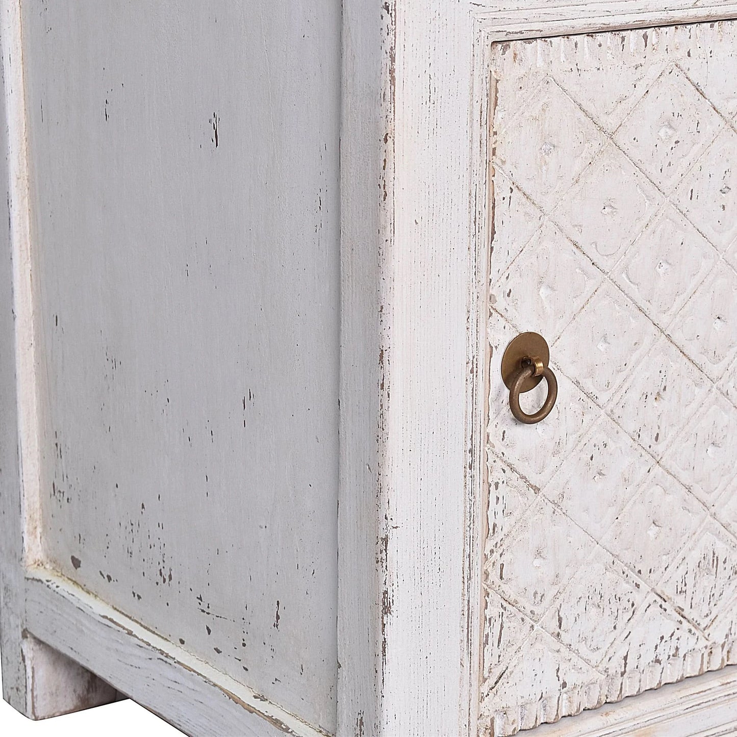 MAYLEEN PAIR OF RECLAIMED TIMBER BEDSIDE TABLES 1 DRAWER 1 DOOR WHITE - MyChocolateWood