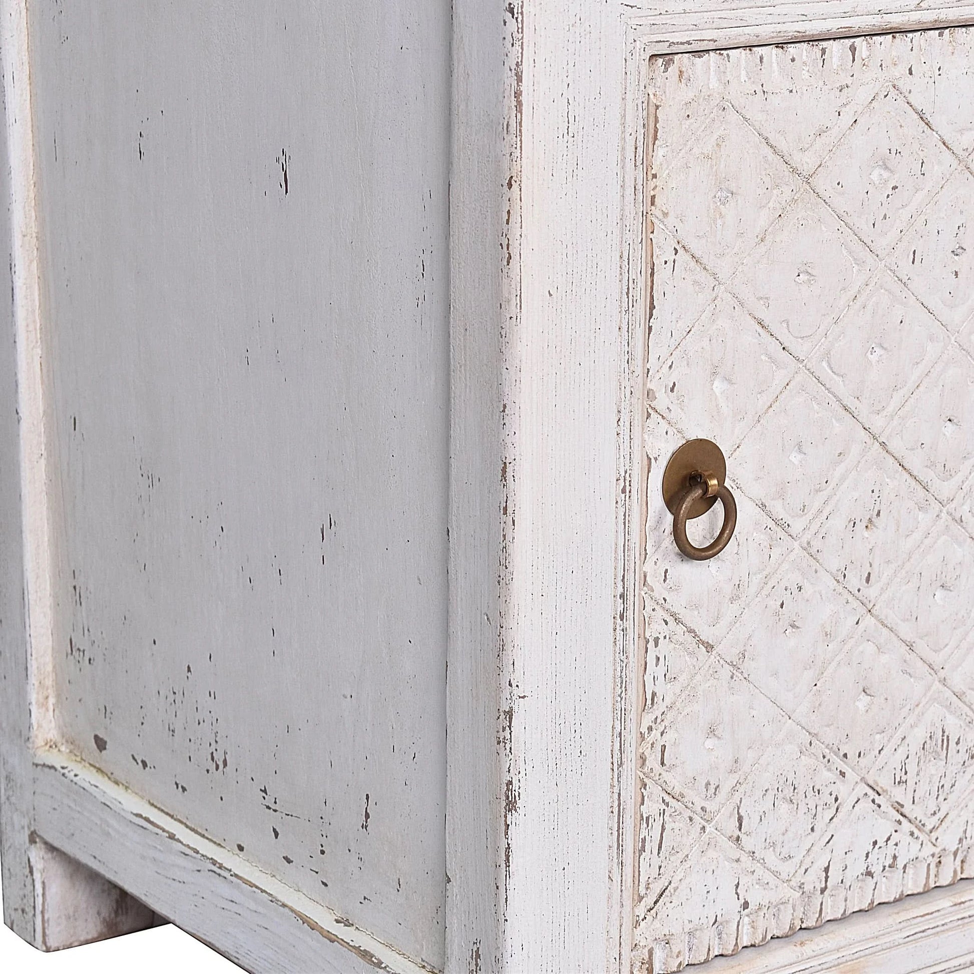 MAYLEEN PAIR OF RECLAIMED TIMBER BEDSIDE TABLES 1 DRAWER 1 DOOR WHITE - MyChocolateWood