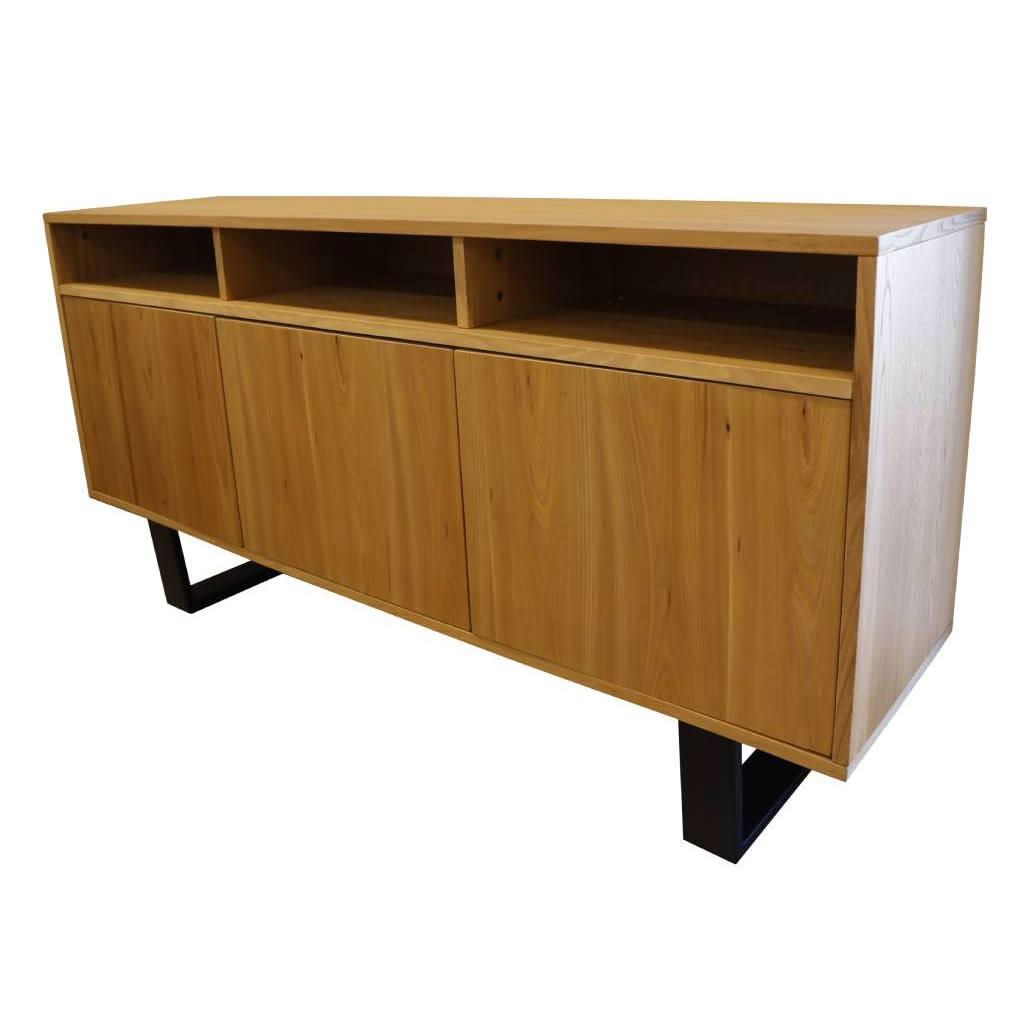 MAYZI ELM VENEER BUFFET/SIDEBOARD 3 DRAWERS/3 NICHES NATURAL/BLACK LEGS - MyChocolateWood