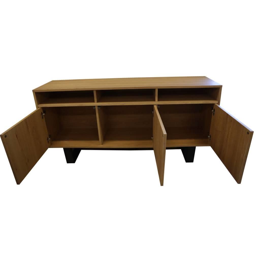 MAYZI ELM VENEER BUFFET/SIDEBOARD 3 DRAWERS/3 NICHES NATURAL/BLACK LEGS - MyChocolateWood