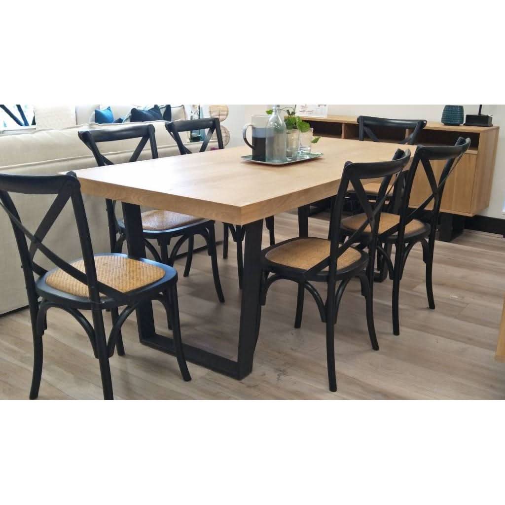 MAYZI ELM VENEER LARGE DINING TABLE NATURAL/BLACK LEGS - MyChocolateWood