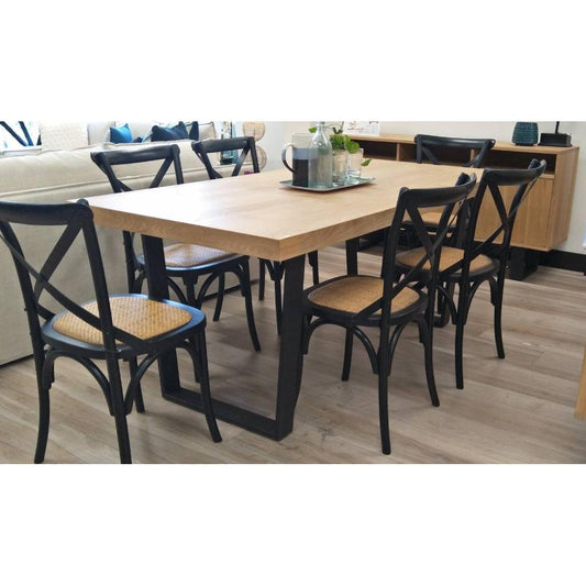 MAYZI ELM VENEER LARGE DINING TABLE NATURAL/BLACK LEGS - MyChocolateWood
