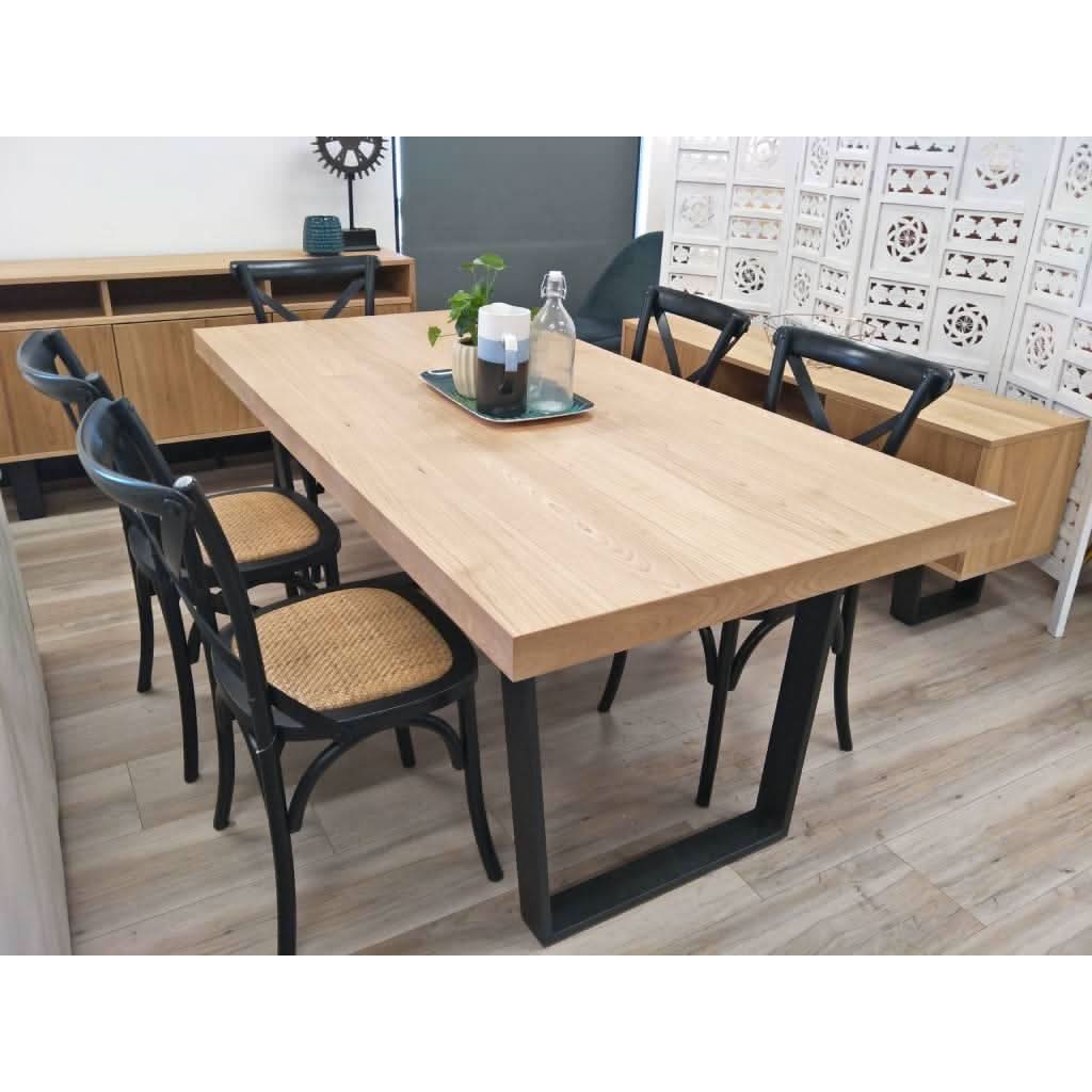 MAYZI ELM VENEER LARGE DINING TABLE NATURAL/BLACK LEGS - MyChocolateWood