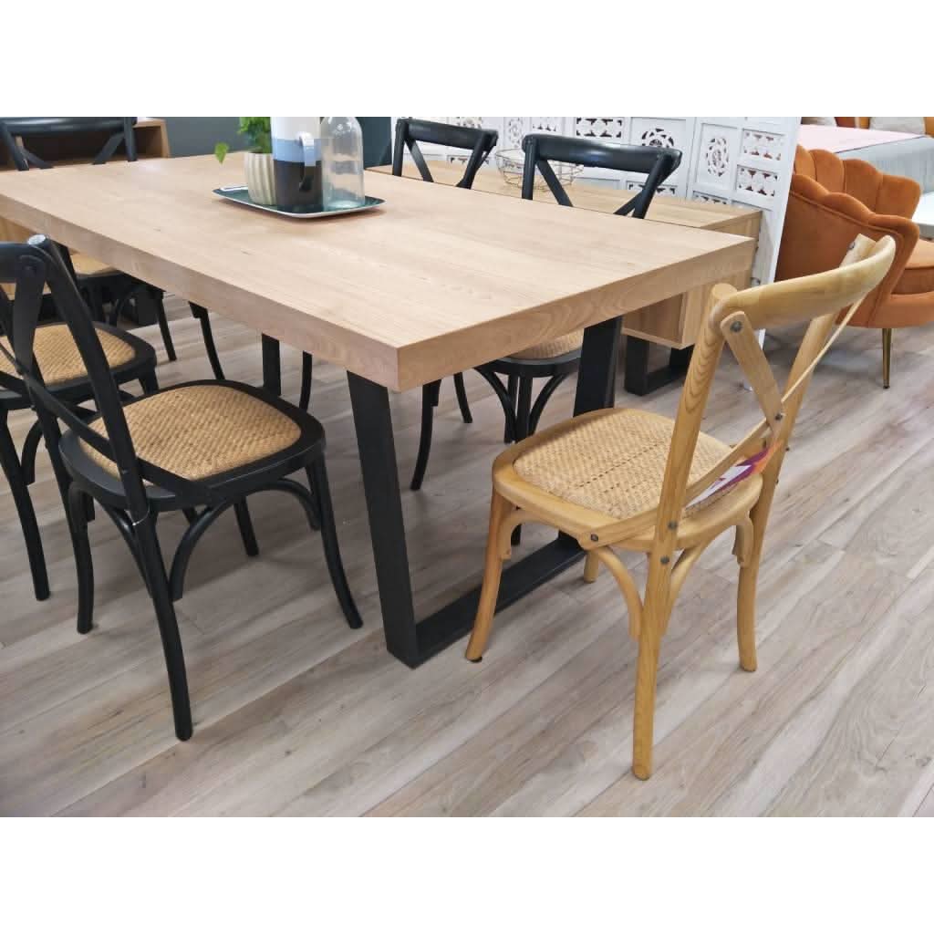 MAYZI ELM VENEER LARGE DINING TABLE NATURAL/BLACK LEGS - MyChocolateWood