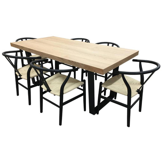 MAYZI ELM VENEER MEDIUM DINING TABLE NATURAL/BLACK LEGS - MyChocolateWood