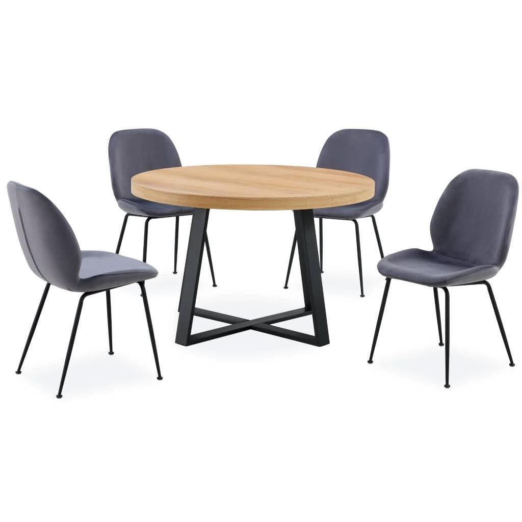 MAYZI ELM VENEER ROUND DINING TABLE NATURAL/BLACK LEGS - MyChocolateWood