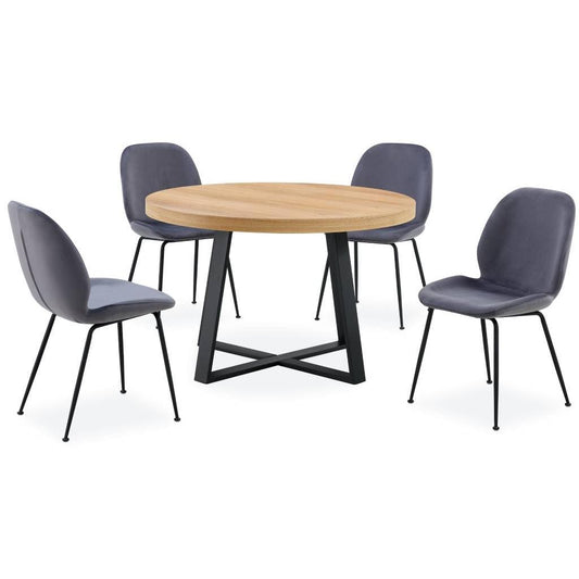 MAYZI ELM VENEER ROUND DINING TABLE NATURAL/BLACK LEGS - MyChocolateWood