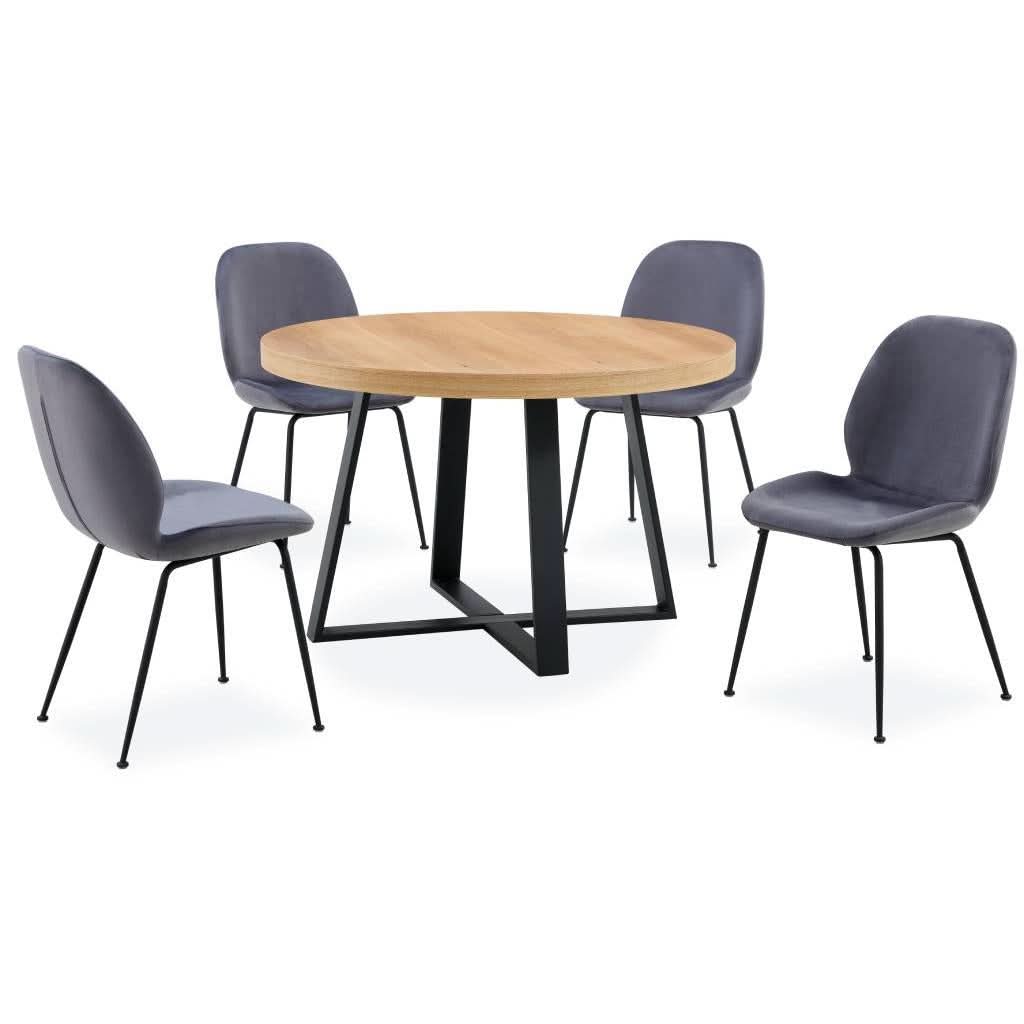 MAYZI ELM VENEER ROUND DINING TABLE NATURAL/BLACK LEGS - MyChocolateWood