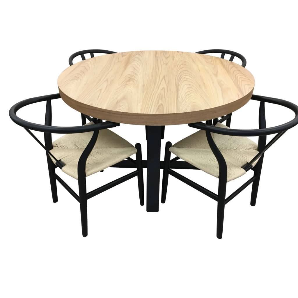 MAYZI ELM VENEER ROUND DINING TABLE NATURAL/BLACK LEGS - MyChocolateWood