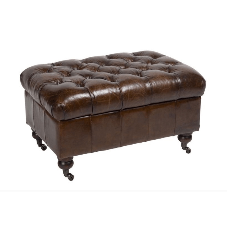 MEGAN Aged Leather Ottoman - MyChocolateWood