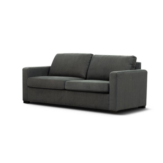 MELINDA FABRIC PULLOUT SOFA BED WITH MEMORY FOAM QUEEN MATTRESS IN CHARCOAL - MyChocolateWood