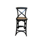 MELROSE CROSS BACK BAR STOOL WITH RATTAN SEAT IN BLACK - 65CM SEAT HEIGHT - MyChocolateWood