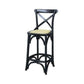 MELROSE CROSS BACK BAR STOOL WITH RATTAN SEAT, IN BLACK - 76CM SEAT HEIGHT - MyChocolateWood