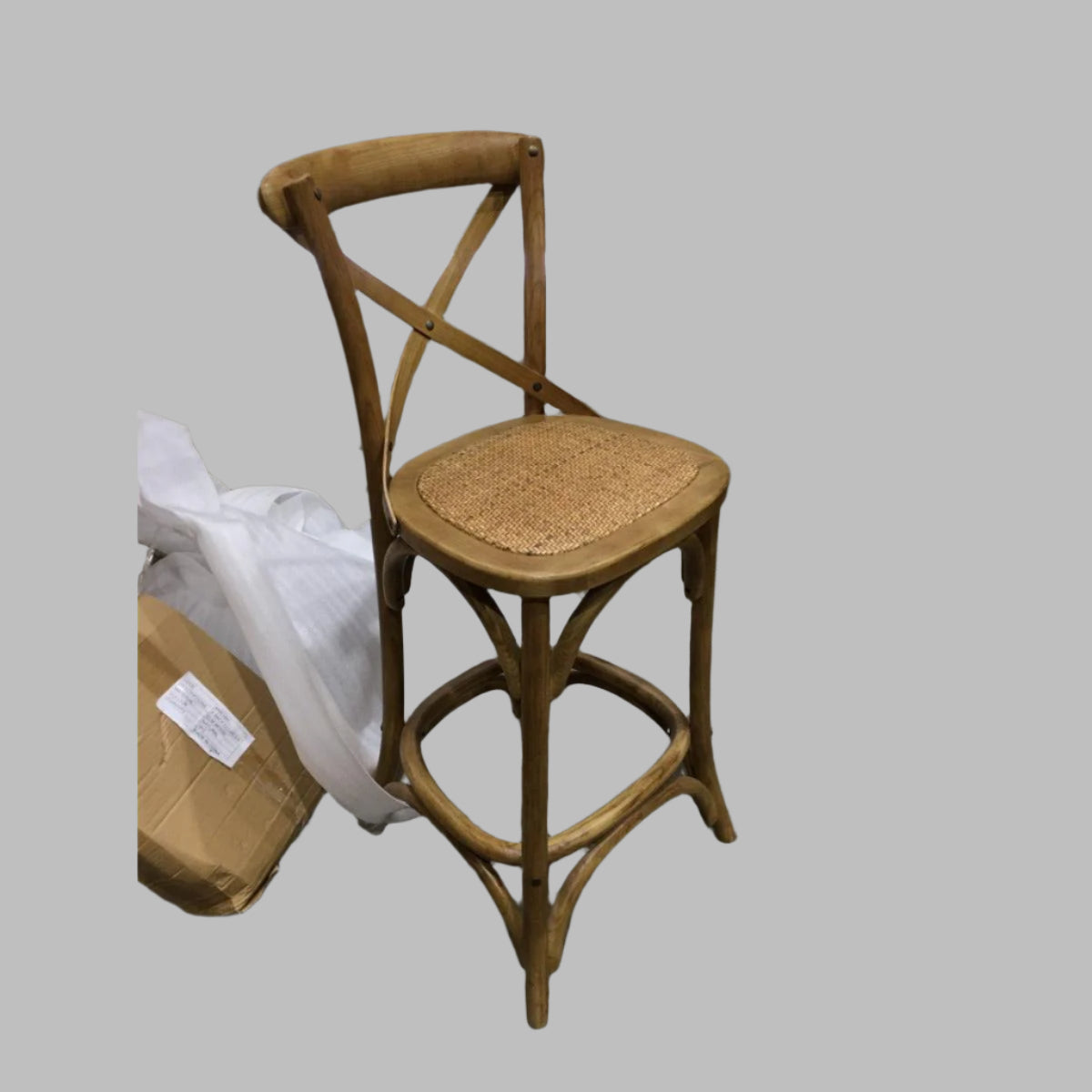MELROSE CROSS BACK BAR STOOL WITH RATTAN SEAT IN NATURAL - 65CM SEAT HEIGHT - MyChocolateWood