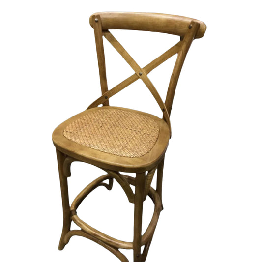 MELROSE CROSS BACK BAR STOOL WITH RATTAN SEAT IN NATURAL - 76CM SEAT HEIGHT - MyChocolateWood