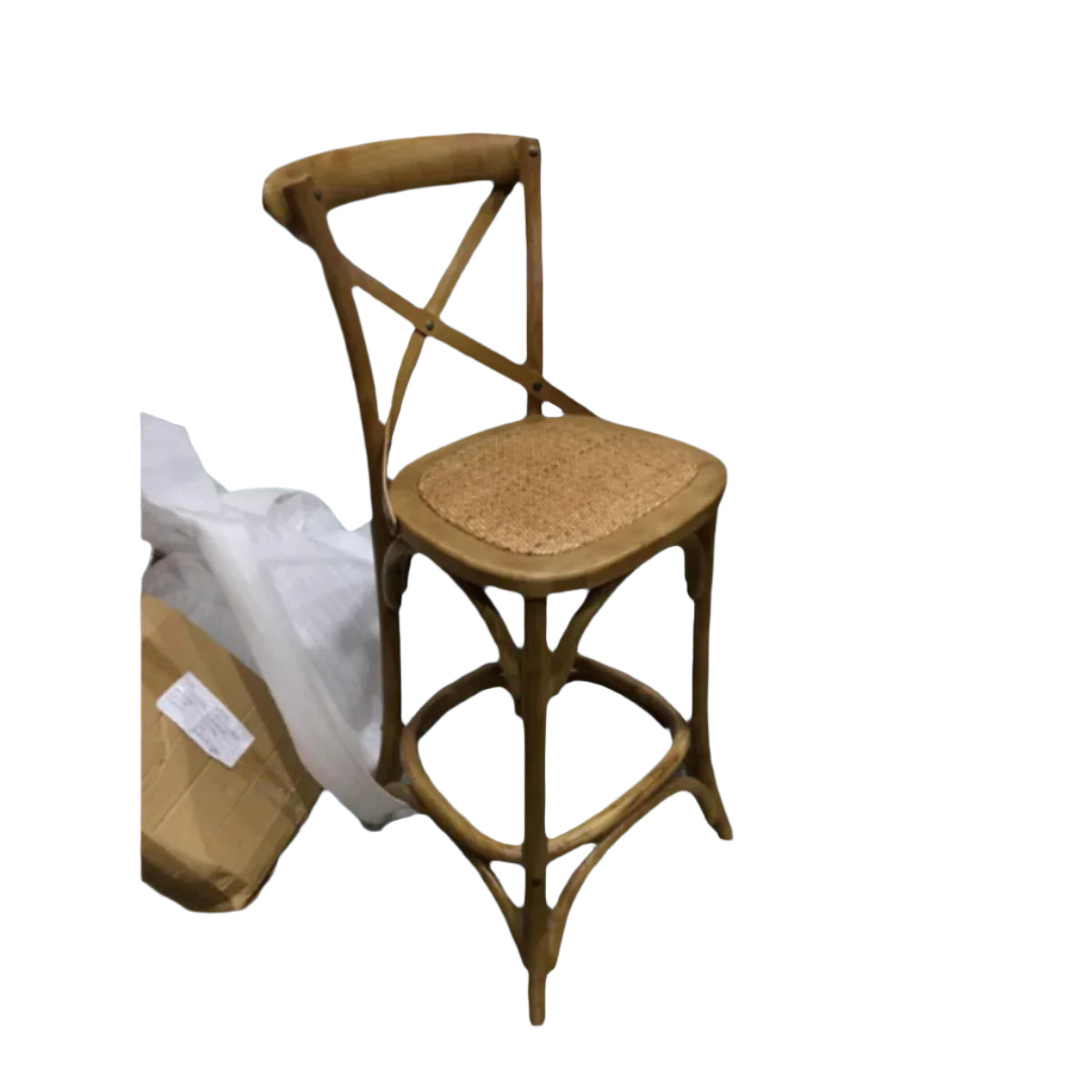 MELROSE CROSS BACK BAR STOOL WITH RATTAN SEAT IN NATURAL - 76CM SEAT HEIGHT - MyChocolateWood