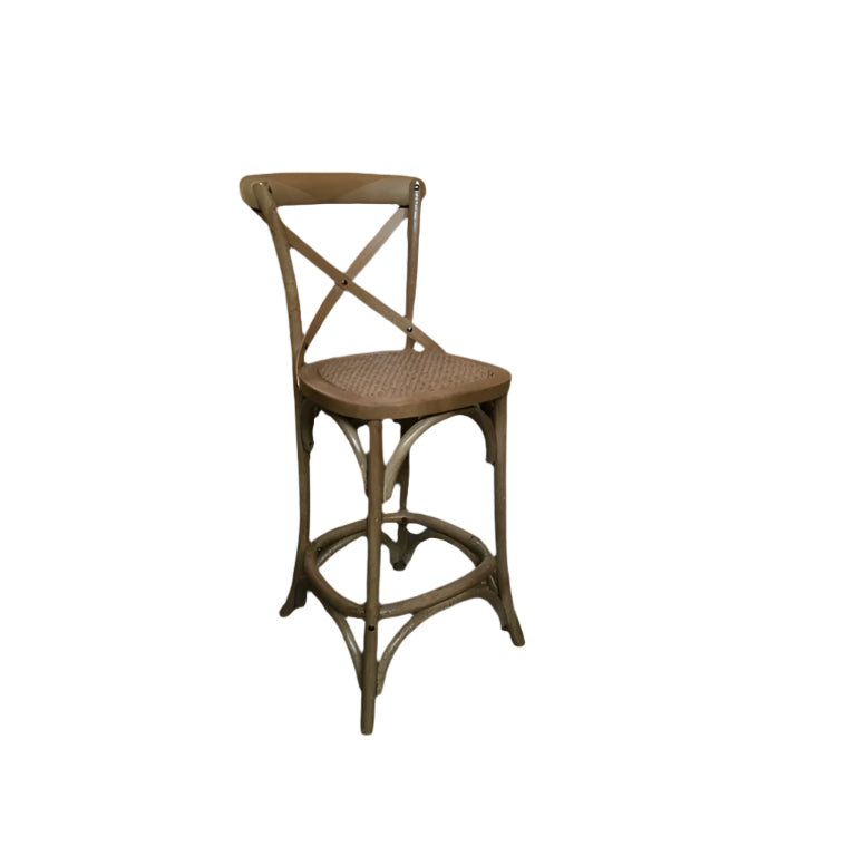 MELROSE CROSS BACK BAR STOOL WITH RATTAN SEAT IN NATURAL - 76CM SEAT HEIGHT - MyChocolateWood