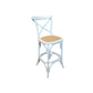 MELROSE CROSS BACK BAR STOOL WITH RATTAN SEAT IN WHITE - 65CM SEAT HEIGHT - MyChocolateWood