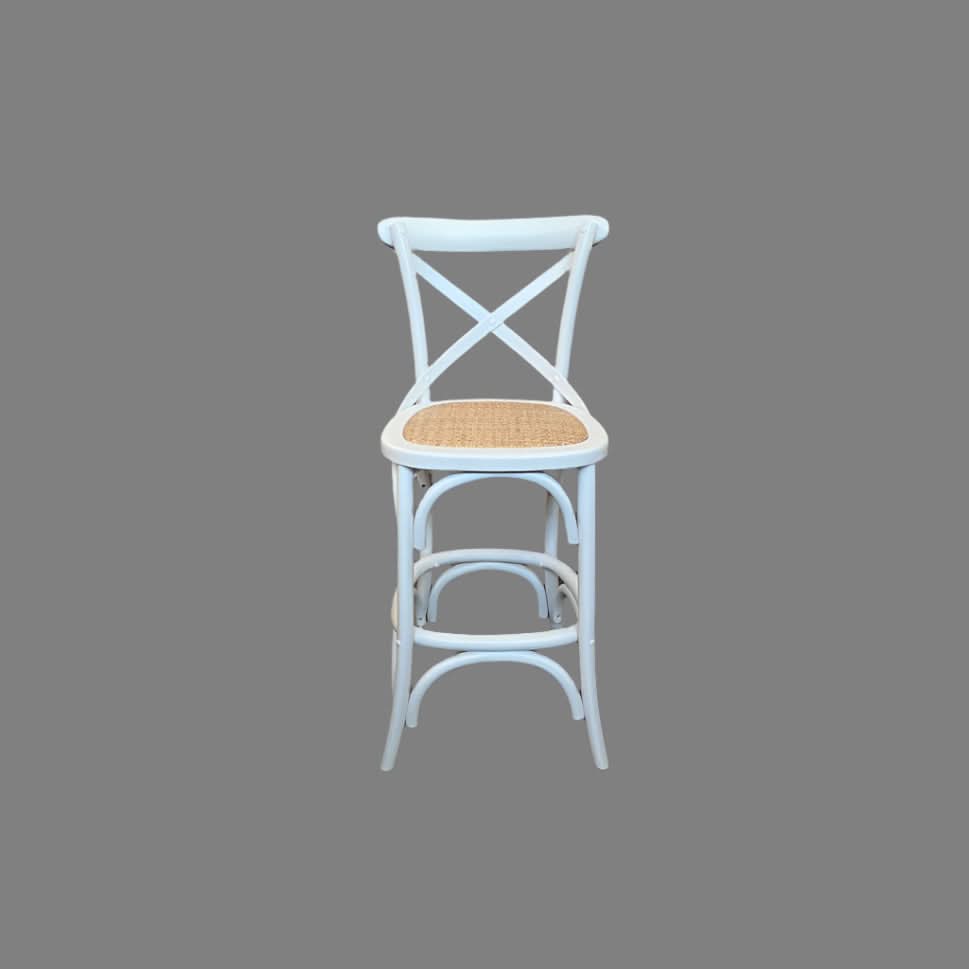 MELROSE CROSS BACK BAR STOOL WITH RATTAN SEAT WHITE - 76CM SEAT HEIGHT - MyChocolateWood