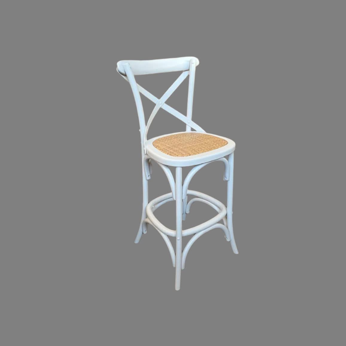 MELROSE CROSS BACK BAR STOOL WITH RATTAN SEAT WHITE - 76CM SEAT HEIGHT - MyChocolateWood