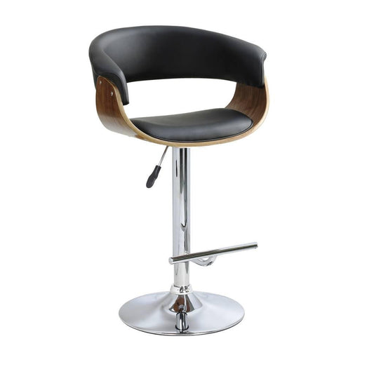 MERLIN BAR CHAIR CHROME AND WALNUT BLACK PU - MyChocolateWood