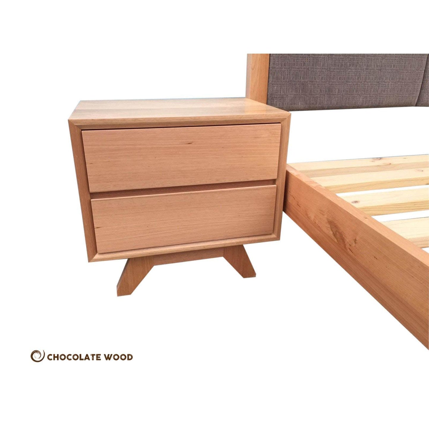 MIRANDA QUEEN BED + 2 BEDSIDE TABLES IN SOLID TASSIE OAK TIMBER CUSTOM MADE TO ORDER - MyChocolateWood