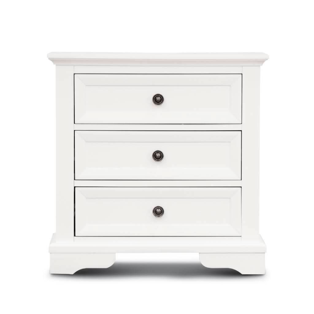 MIRIBELLE 3 DRAWER ACACIA WOOD BEDSIDE TABLES IN WHITE - MyChocolateWood